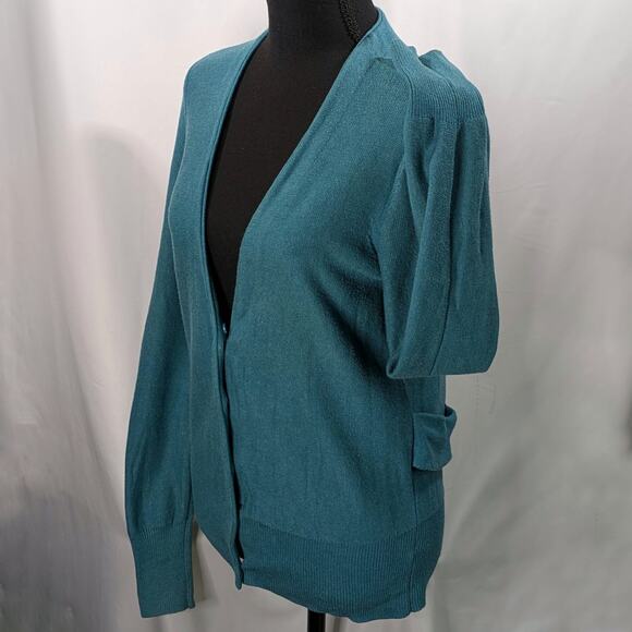 Cabi Sweater Cardigan Size Medium Tearoom Teal Blue Button Front Style 3018 - Picture 6 of 10